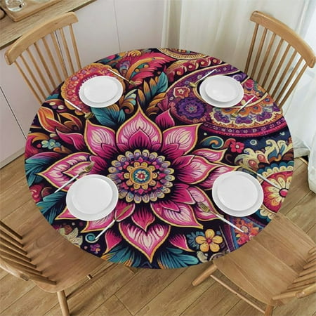 

Sheronv Floral Paisley Designs Round Table Cover Stain Resistant Washable Indoor Outdoor Tablecloth Kitchen Dining Wedding Parties 100% Polyester Fiber 54-58