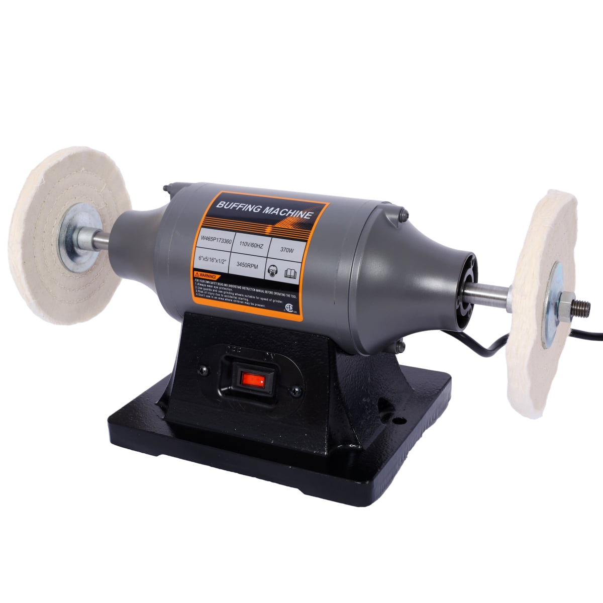 LuckyNote 6‑Inch Bench Buffer Polisher, 370W 3450RPM Electric Grinder with 4 Buffing Wheels, for Metal Jewelry Knives Wood