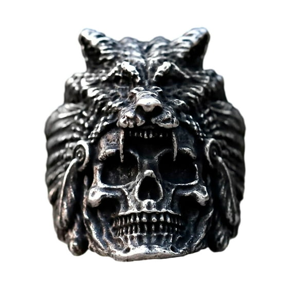 ZMY Home Stainless Steel Skull Ring - Druid with Beast Helmet Design Fashion Statement Ring for Men (11)