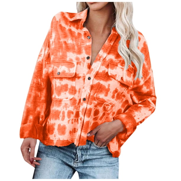Tops de mujer Camisas Blusas Elegantes Camisas casuales de manga larga Tie-dye Button Abrigo de solapa recreativo Odeerbi ODB-5