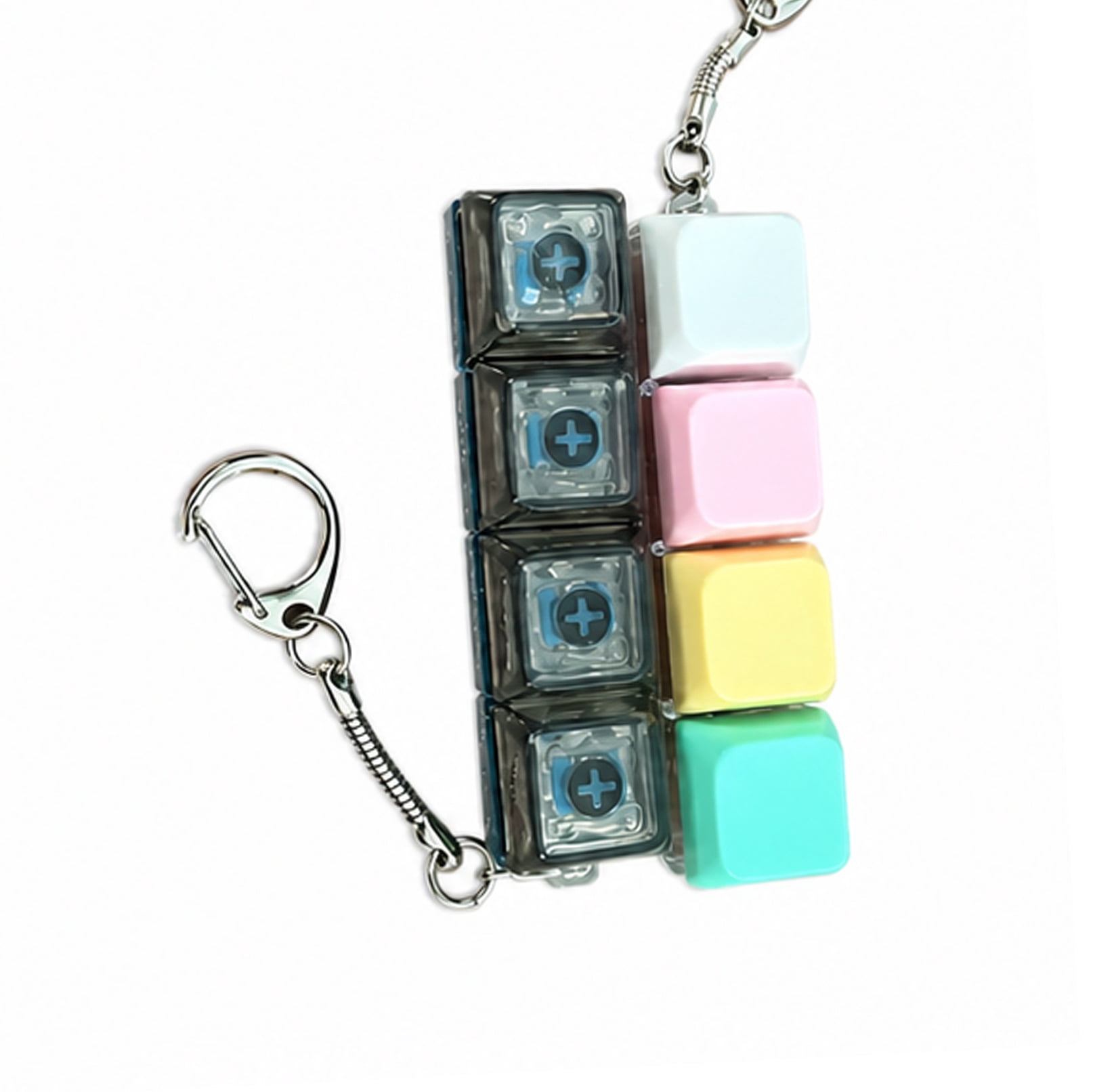 Mechanical Keyboard Clicker Toy Portable Finger Clicker Keychain with LED Light for Anxiety Relief Colorful + Dark Transparent Keyboard Chain 2 pcs