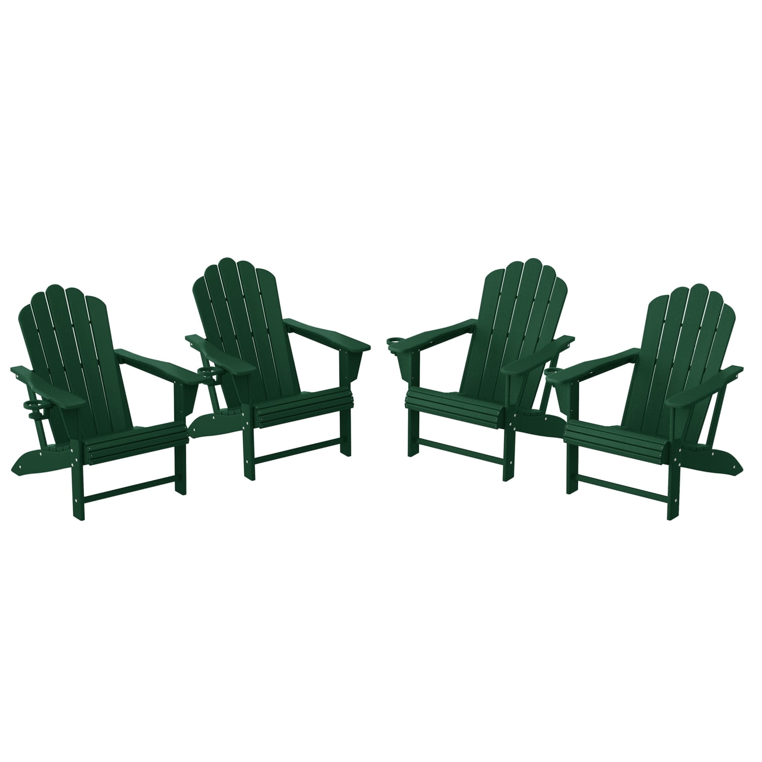 WestinTrends Highland Outdoor Patio HDPE Adirondack Chairs With Cup Holders (Set of 4), Dark Green