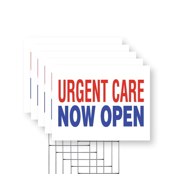 Urgent Care Now Open Yard Sign 5 Pack of 12 Inch x 16 Inch Double Sided Weatherproof Heavy-Duty Plastic with Stake | Medical Services, Professional Care, Clear Signage | Made in USA