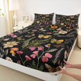 thumbnail image 4 of Homewish Vintage Flower Mushrooms Queen Sheets,Wild Animals Queen Sheet Sets,Black,4-Piece,1 Flat Sheet,1 Fitted Sheet and 2 Pillowcases, 4 of 6