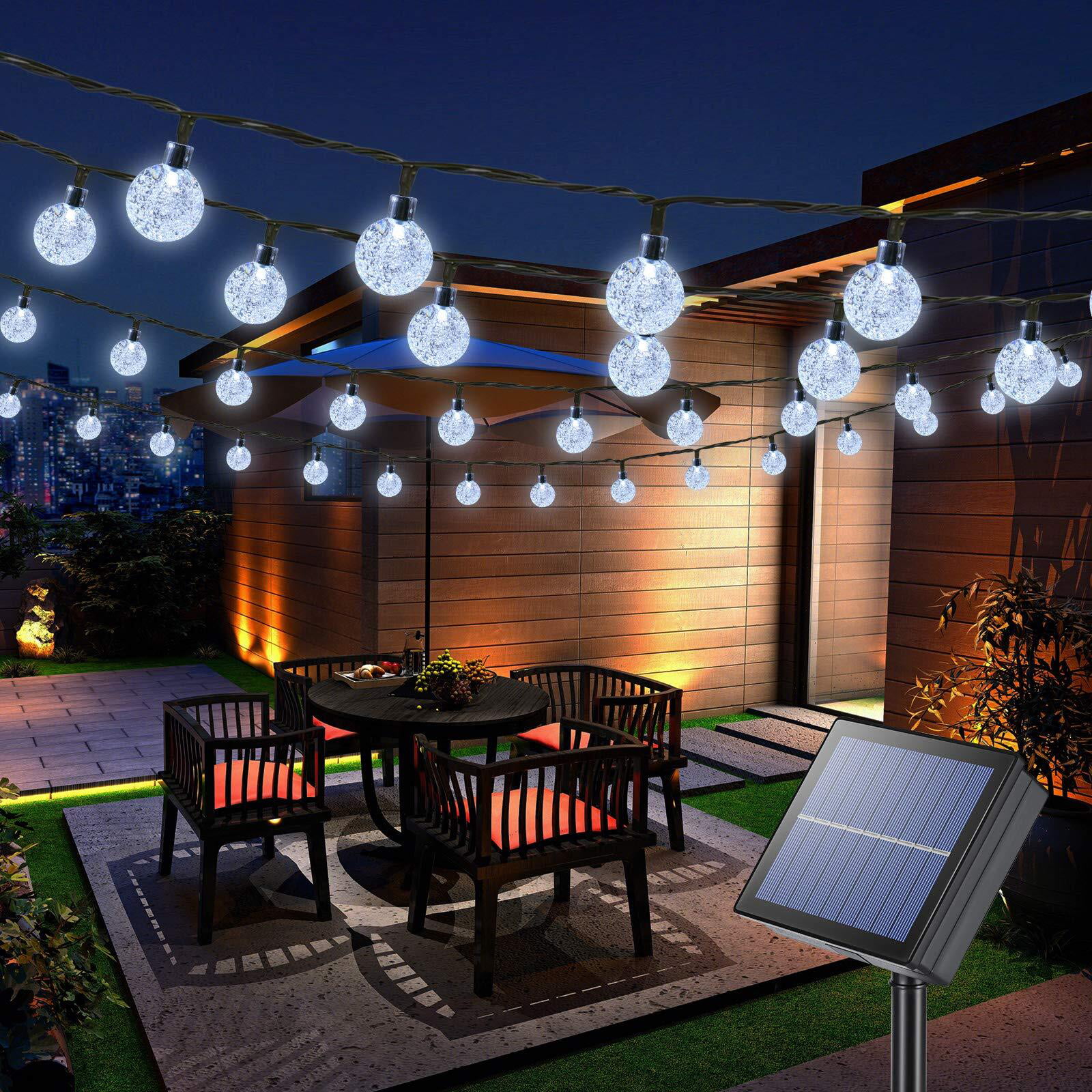 21ft 30 LED Solar String Ball Lights Outdoor Waterproof Warm White Garden Decor 