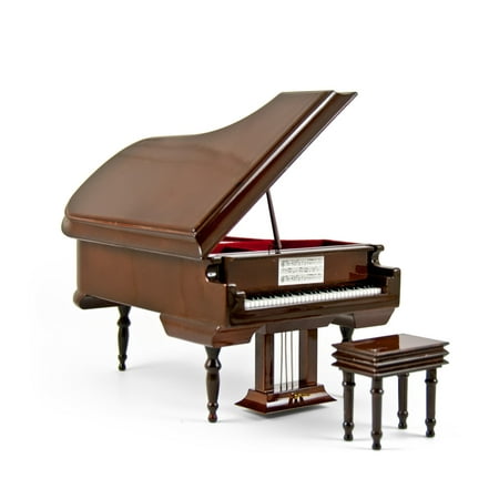 Sophisticated 18 Note Miniature Musical Hi-Gloss Brown Grand Piano with Bench - Fascination - SWISS