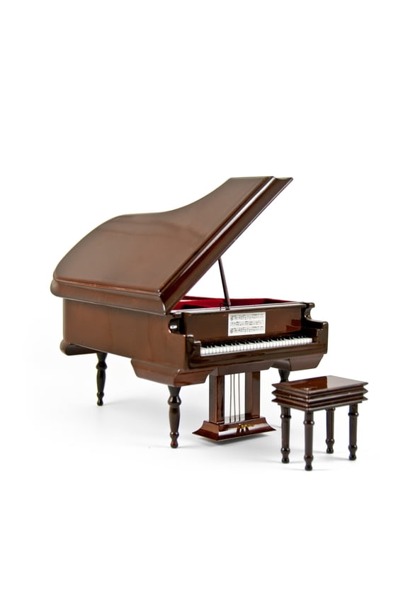 Sophisticated 18 Note Miniature Musical Hi-Gloss Brown Grand Piano with Bench - 9th Symphony (Ode to Joy, Hymm European)