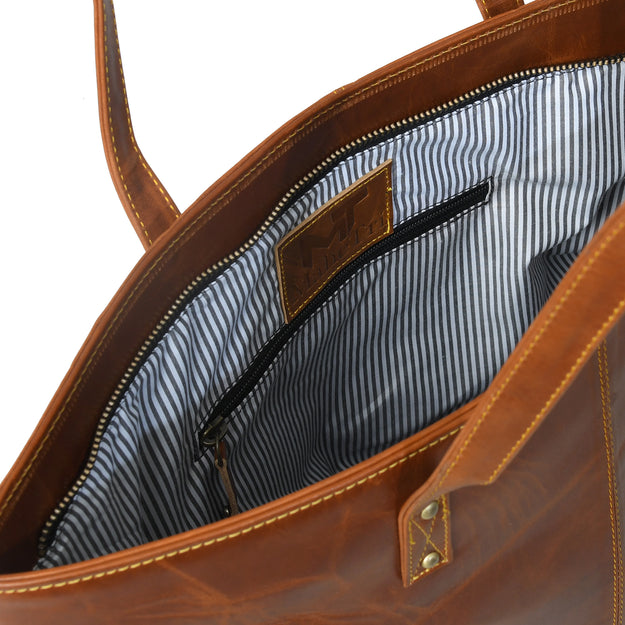 Mahetri Women's Genuine Leather Tote Bag - Shoulder Bag With Laptop Compartment, Vintage Style (Brown)