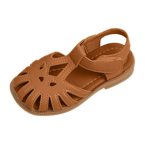 JDEFEG Girls' Sandals Summer Outdoor Casual Beach Sandals Flower Princess Shoes Bao Toe Sandals Little Girls Big Kids Soft Soled Non Slip Children'S Shoes Brown Size 2.5