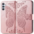 thumbnail image 2 of Samsung Galaxy A54 5G Leather Wallet Case, B Purple, Flip, Embossed Floral Butterfly, 3 Card Slots, Wrist Strap, Magnetic Clasp, Wireless Charging Friendly, 2 of 14