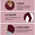 thumbnail image 4 of Button Tops for Women Casual Fit V Neck Fall Tshirts Shirts 3/4 Sleeve Comfort Cozy Wine Red Tunic Tee Clothing Size XL, 4 of 8