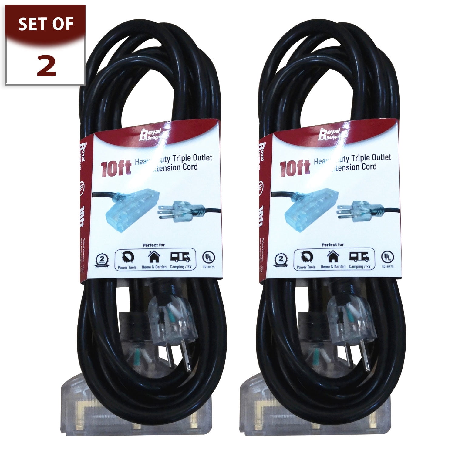 Royal Designs Indoor/Outdoor Heavy Duty 10 ft Black Extension Cord with