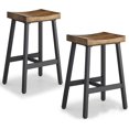 thumbnail image 1 of Oulluo Black Bar Stools, Counter Height Bar Stools, Set of 2, Brown Solid Wood Saddle Stools with Metal Legs, 24 Inch Kitchen Counter Stools, Stools for Dining Room Kitchen Island, Pub,Bar, 1 of 8
