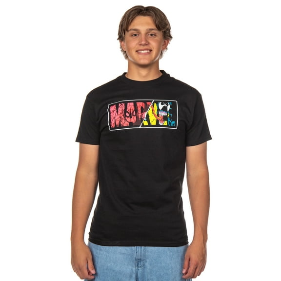 Marvel Men's T-Shirt Spider-Man Venom Ripped Dual Logo Adult Short Sleeve Crewneck Tee