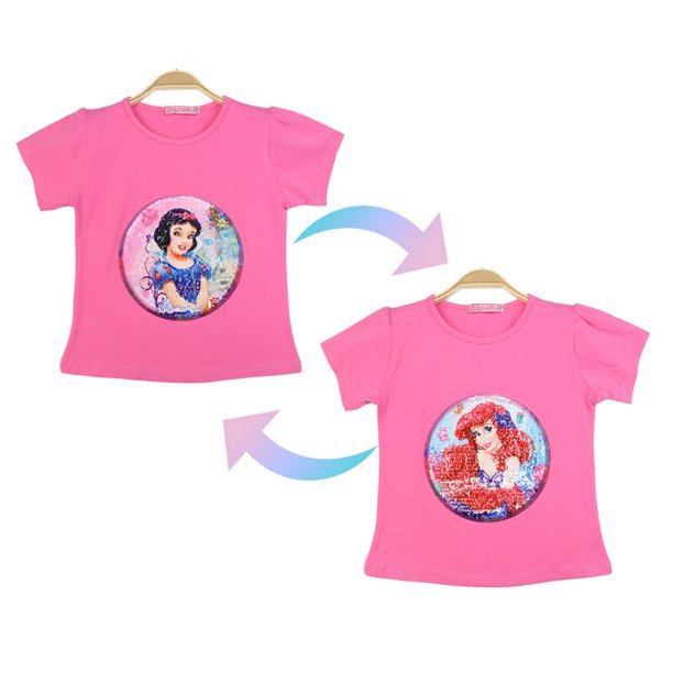 Disfraz de camiseta de verano para niña de Disney, 1 pieza de lentejuelas que cambian gráficos, Blancanieves, Ariel, sirena, algodón, informal para niños, Kids6T Gao Jinjia LED