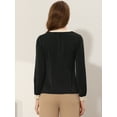 thumbnail image 4 of Blusa Allegra K Tops De Color De Contraste Frontal Plisado Cuello Dividido Mujer Negro XL, 4 of 5