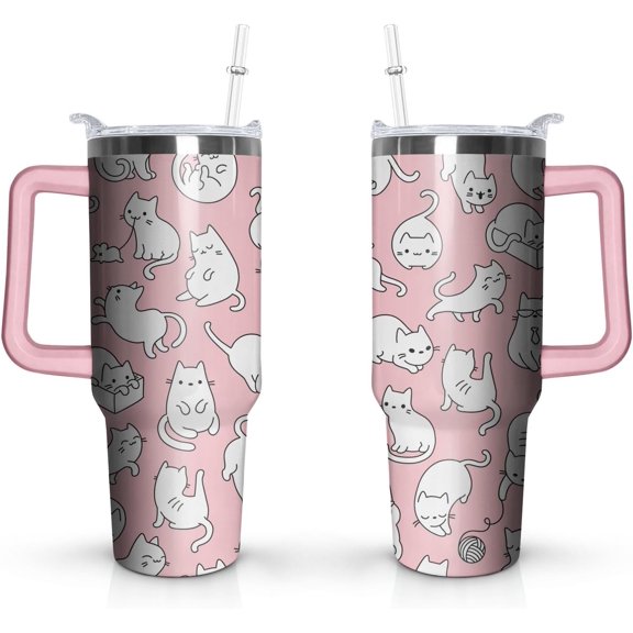 Cat Lover Gifts For Women, 40 Oz Tumbler With Handle, Stainless Steel Cat Coffee Cups With Straw And Lid,Mother''S Day Birthday Gifts For Cat Mom, Cat Mug For Cat Lover