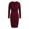 thumbnail image 3 of QELUSQELUS Women Bodycon Wrap V-Neck Long Sleeve Gradient Business Midi Dress, 3 of 4