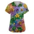 thumbnail image 2 of Women's St Patrick's Day Scrub Tops Short Sleeve V Neck Printed Workwear Top Shamrock Casual Uniform with Pocket 2026 Purple Pink XL, 2 of 6