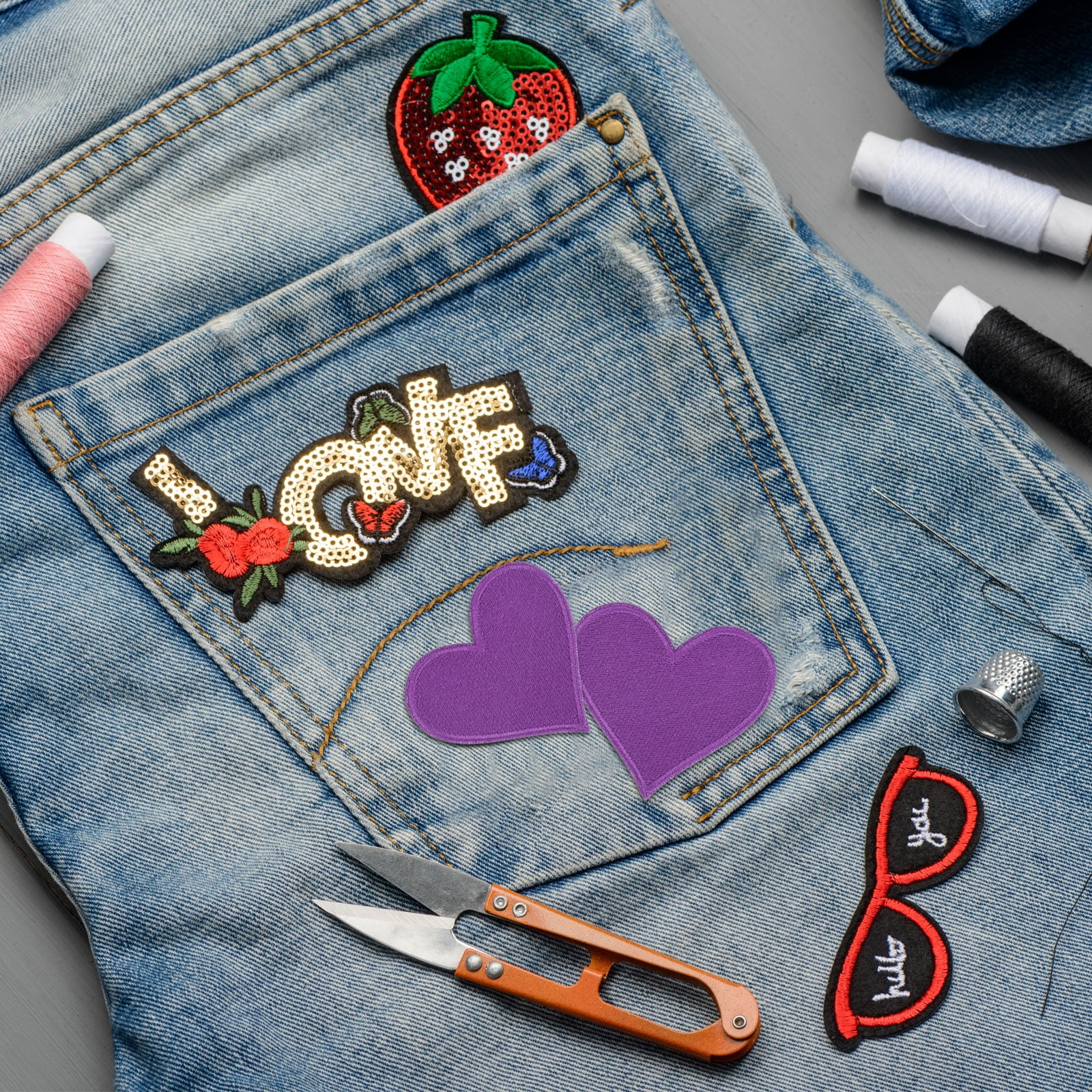 Heart Shaped Iron on Patches 6.8x7cm Embroidered Sew Patches Appliques for Clothing Repair Backpack Shoes Decoration Purple 120Pcs