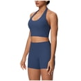 thumbnail image 3 of BiZtdJrK Women Workout 2 Piece Set Cropped Halter Tops and Yoga Shorts Matching Athletic Sets Lightweight Stretch Gym Running Sport Tracksuits Blue M, 3 of 6