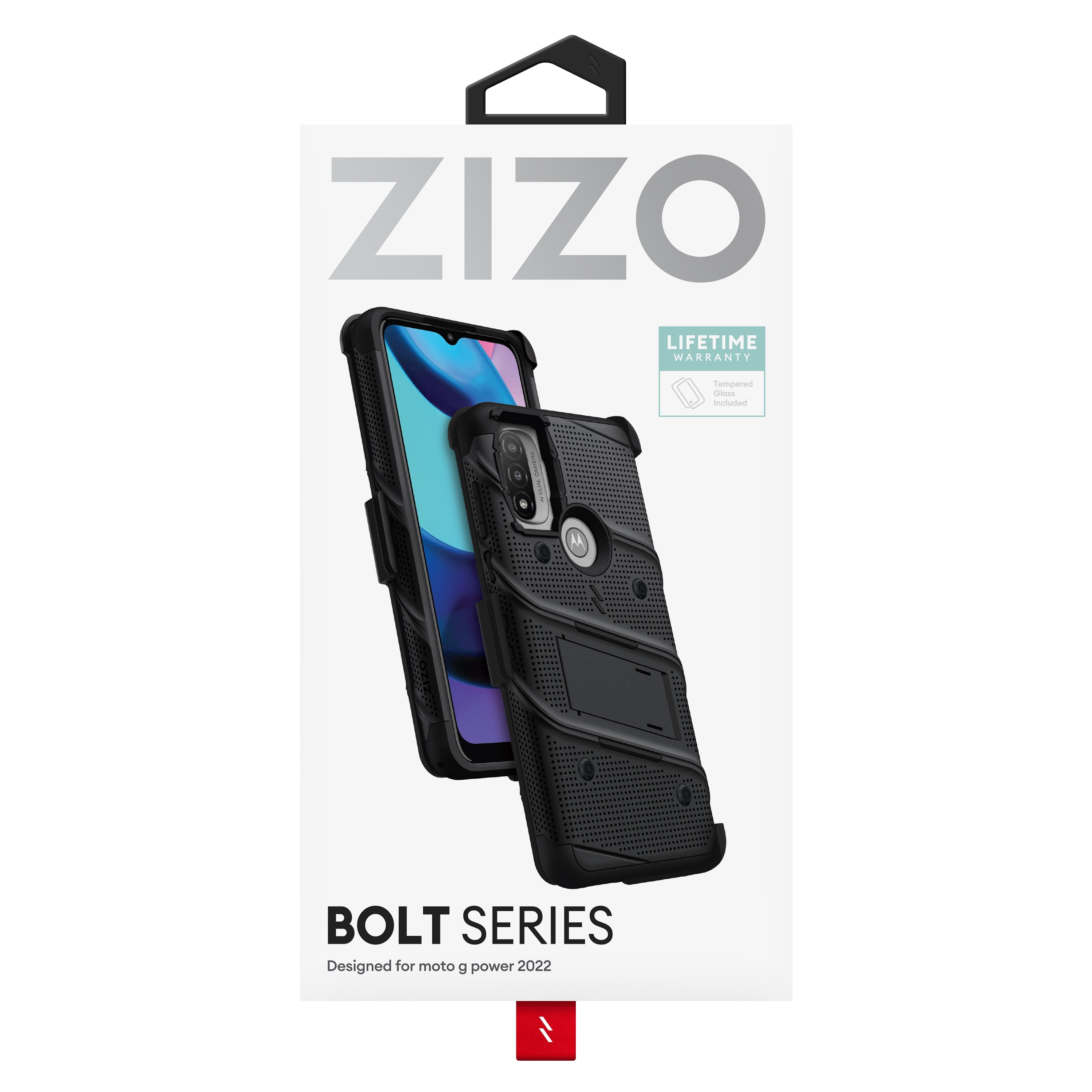 ZIZO BOLT Bundle for Moto G Power 2022 Case with Screen Protector Kickstand Holster Lanyard - Black