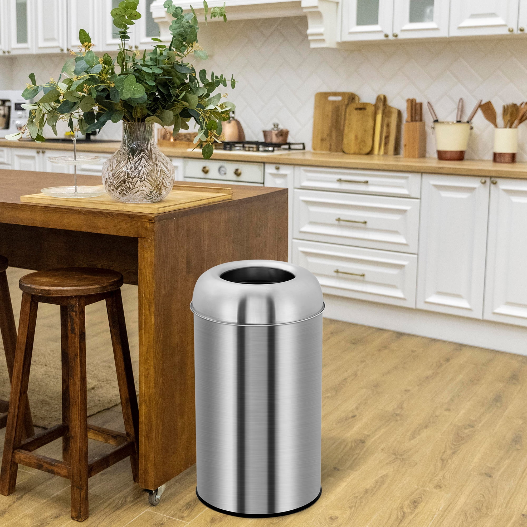 Open Top Trash Can, Commercial Grade Stainless Steel Garbage Can with Removable Inner Bucket, Outdoor Indoor Space-Saving Industrial Waste Container for Home, Office, Restaurant