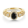 thumbnail image 2 of Gem Stone King 18K Yellow Gold Plated Silver Black Sapphire and White Moissanite Engagement Ring for Women | 1.28 Cttw | Oval 7X5MM | Gemstone September Birthstone | Size 7, 2 of 3