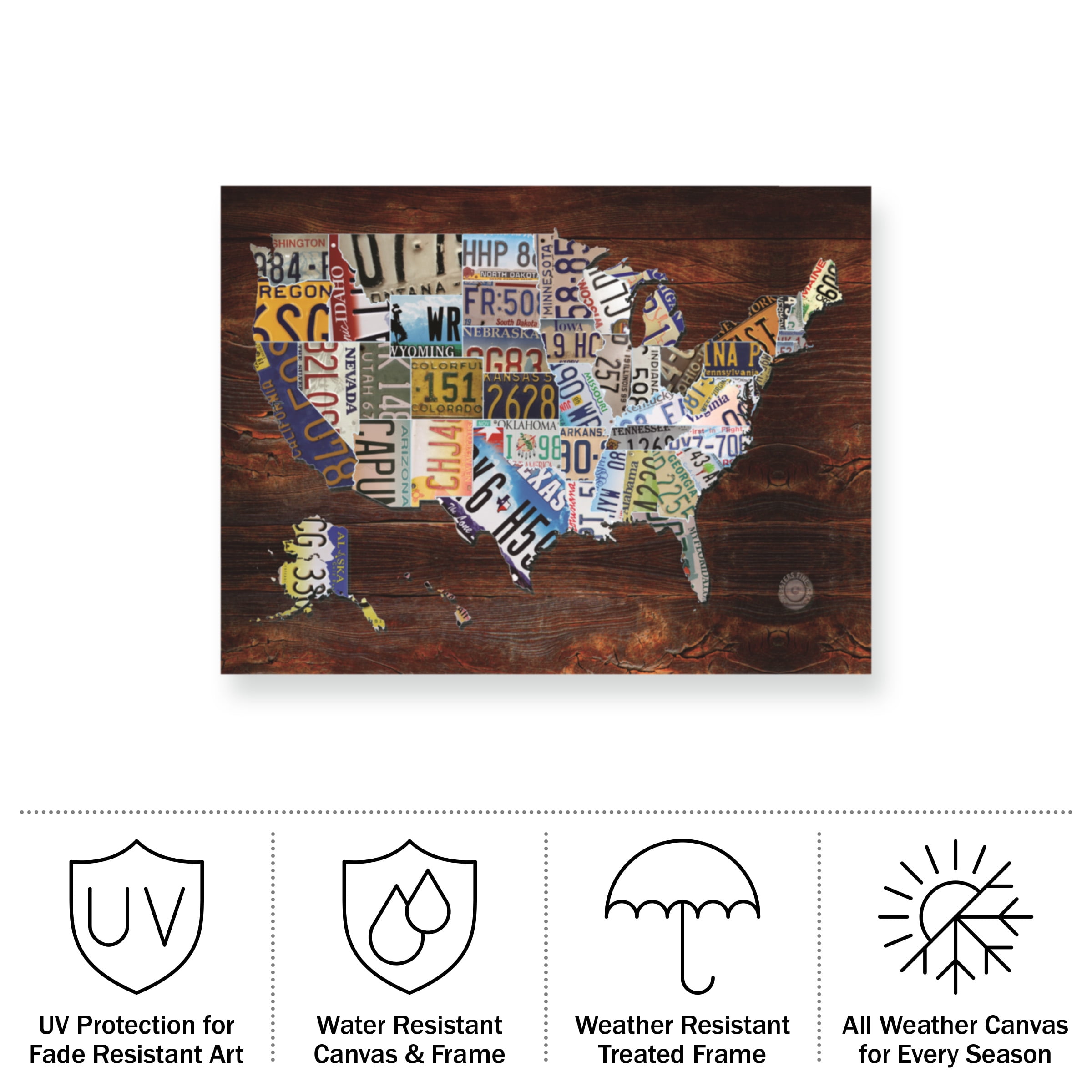 Masters Fine Art ' License Plate Map on Wood' Outdoor Canvas