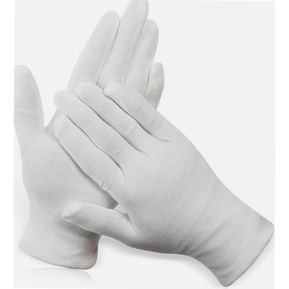 12 Pairs XL White Cotton Gloves for Dry Hand Moisturizing Cosmetic Eczema Hand Spa and Coin Jewelry Inspection
