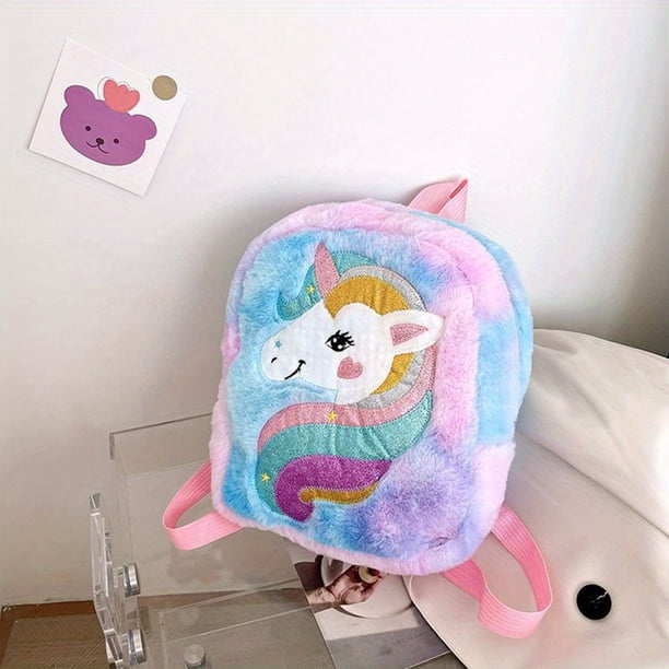 Bonita Mochila De Unicornio De Peluche, Mochila Escolar De Color Arcoíris, Mochila De Niñas De Dibujos Animados Kawaii