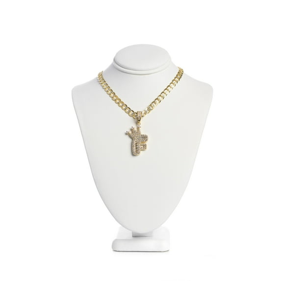 Cadena cubana con corte tipo diamante + letra F crown