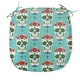 thumbnail image 1 of Skull Chair Seating Cushion, Oriental and Roses on Skull South American Culture Vintage Style, Soft Seat Pads for Office with Anti-slip Backing, 16"x16", Seafoam Green and Ruby, by Ambesonne, 1 of 6