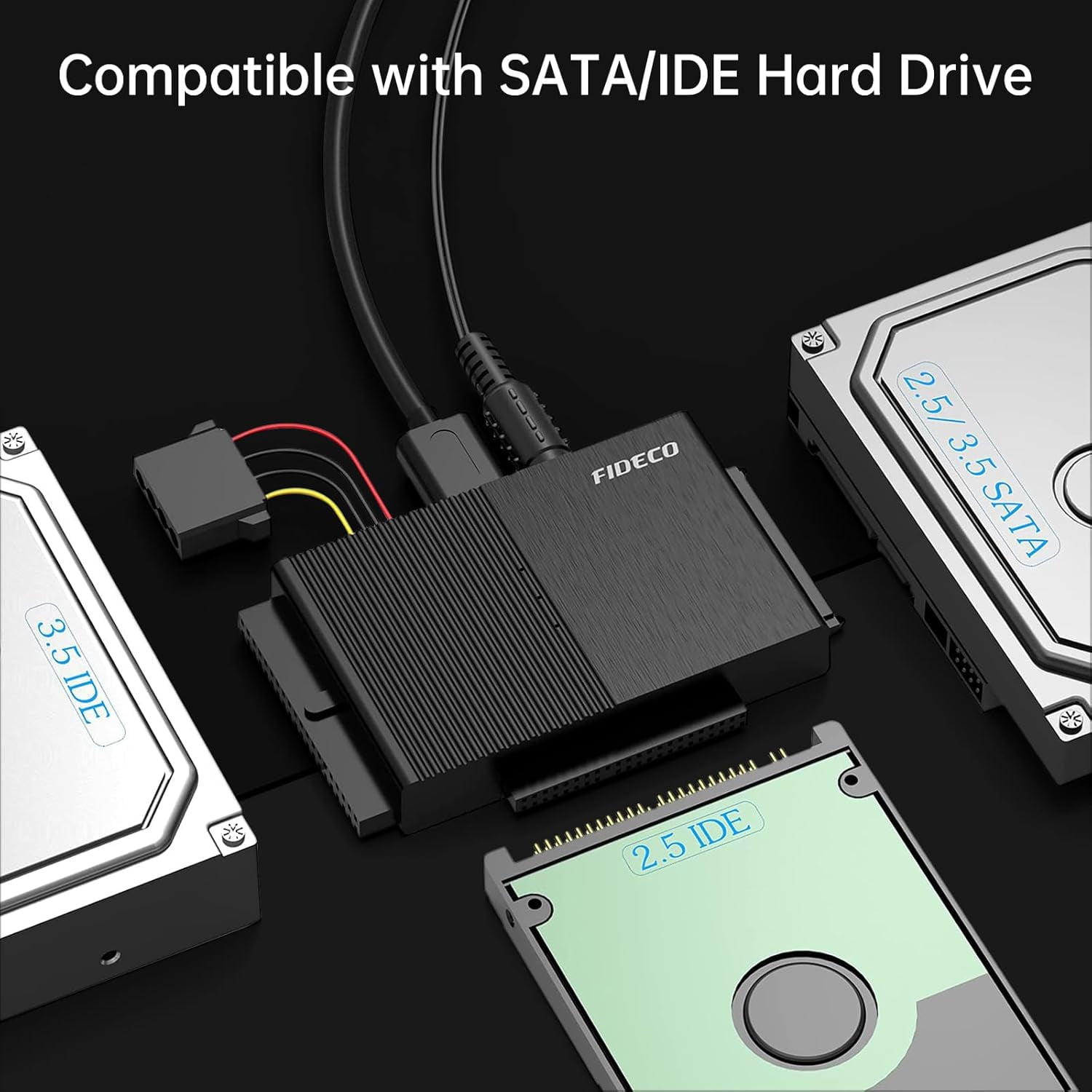 FIDECO USB 3.0 to SATA or IDE Adapter, Hard Drive Adapter Cable Universal for 2.5/3.5 inch SATA HDD/SSD & IDE HDD