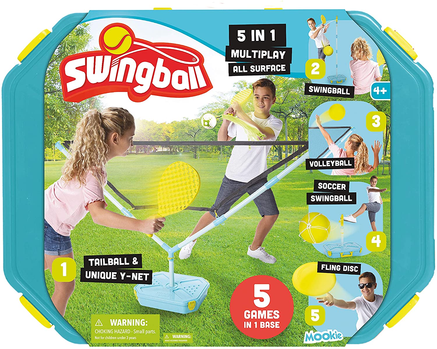 Swingball 5 In 1 Outdoor Game Set Includes Tether Tennis Tetherball Volleyball Tether Soccer Tailball Flying Disc Swingball Set Get By Brand Swingball Walmart Com