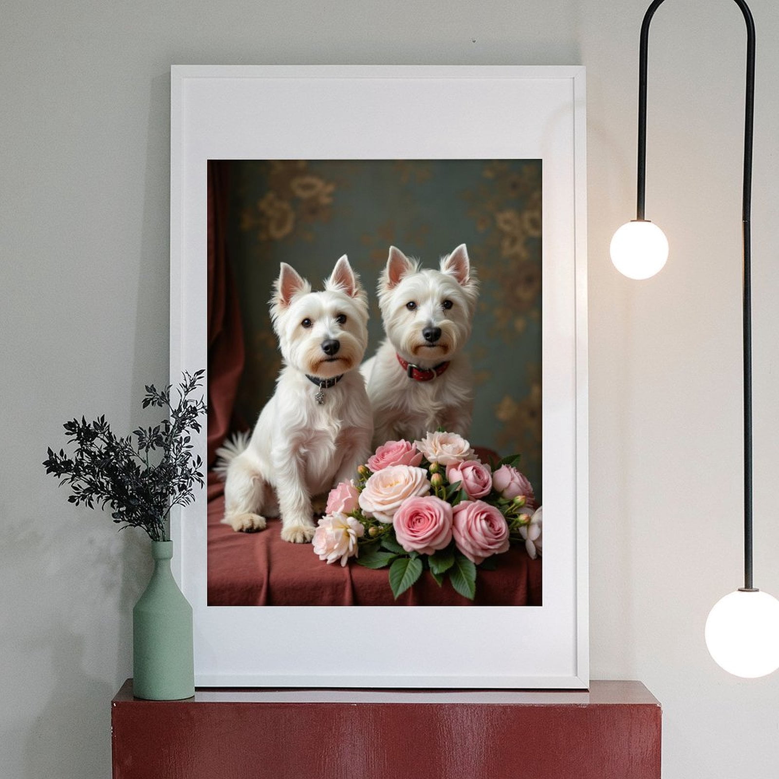 Diamond Art Kit for Adults, Two Dogs Pink Roses Portrait Diamond Painting for Adults Beginners, DIY Diamond Art Painting Kits, 5D Diamond Painting Crafts for Home Decor 12x16 Frameless