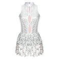 thumbnail image 7 of Doomiva Women's Shiny Sequins Tassel Latin Jazz Dance Leotard Bodysuit Sleeveless Backless Dance Dress White XL, 7 of 7