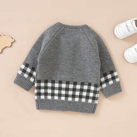

dmqupv Baby Girl Boy Knit Cardigan Sweater Warm Pullover Tops Toddler Infant Plaid Outerwear Jacket Toddler Girl Winter Coat Sweater Grey 9-12 Months