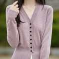 thumbnail image 4 of Wyobmus Womens Cardigan Sweaters Casual V-Neck Knitted Coat Loose Soft Button Up Outerwear With Pockets Purple, 4 of 4