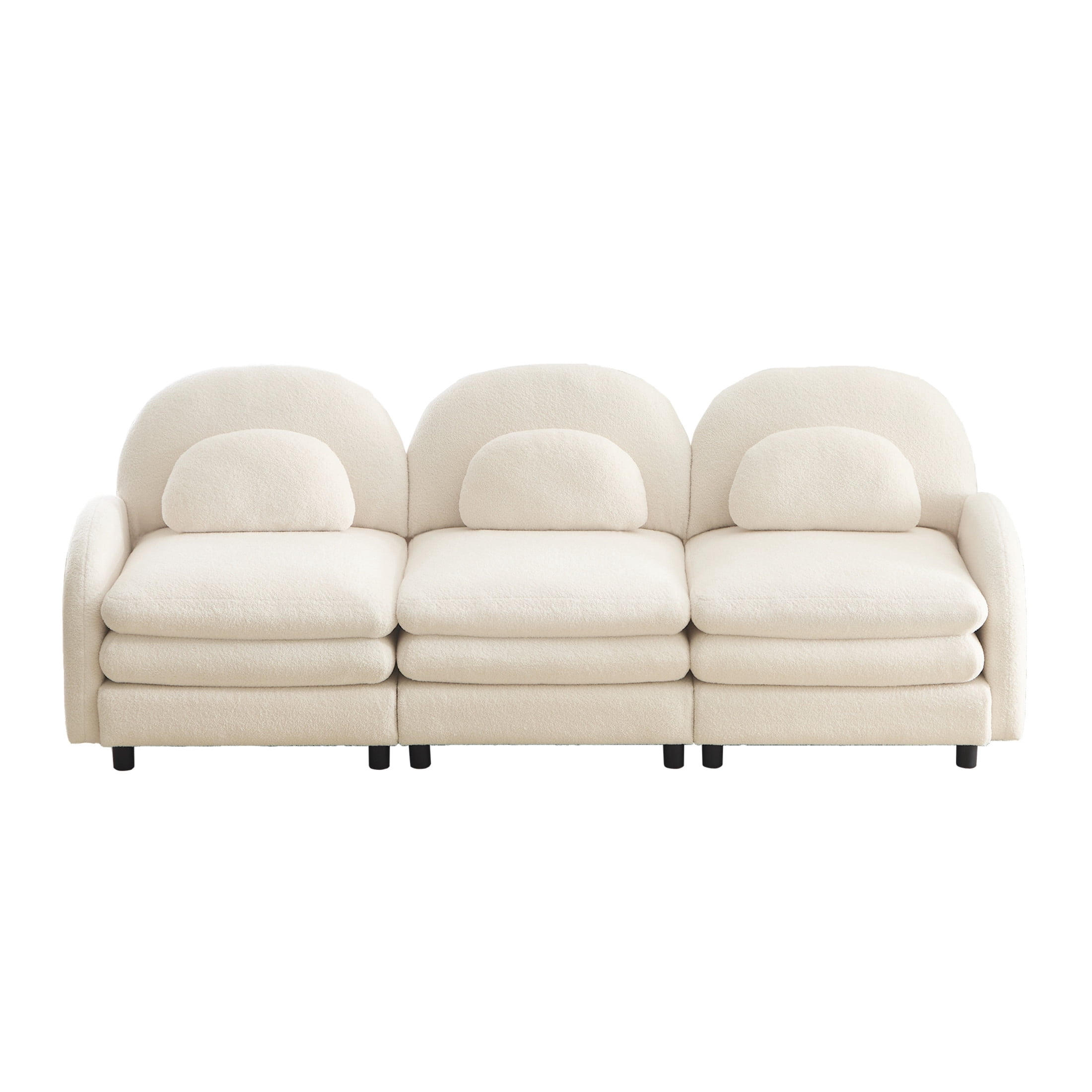 Noble House Windsor Teddy Fabric 3-Seater Sectional Sofa, Modular Cloud Couch with Lumbar Pillows, Beige