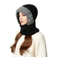 thumbnail image 4 of Yokan 3-in-1 Knitting Hat with Scarf and Mask, Fleece Lined Winter Knit Balaclava for Women, Windproof and Warm Winter Outdoor Hat with Face Covering, Cozy Fashion Beanie, Black/Gray/Red, 4 of 8