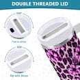thumbnail image 3 of Yayeee 40oz Stainless Steel Tumbler with Straw and Handle Double-Wall Insulated Travel Water Bottle, Purple Floral Leopard Pattern, 3 of 8