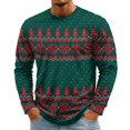 thumbnail image 2 of Christmas Men Round Neck Long Sleeve Pullover Top, Novelty Printed Xmas Festive Casual Wear, Comfortable Winter Party Shirts, Stylish Daily Outfit For Holiday Green L, 2 of 7