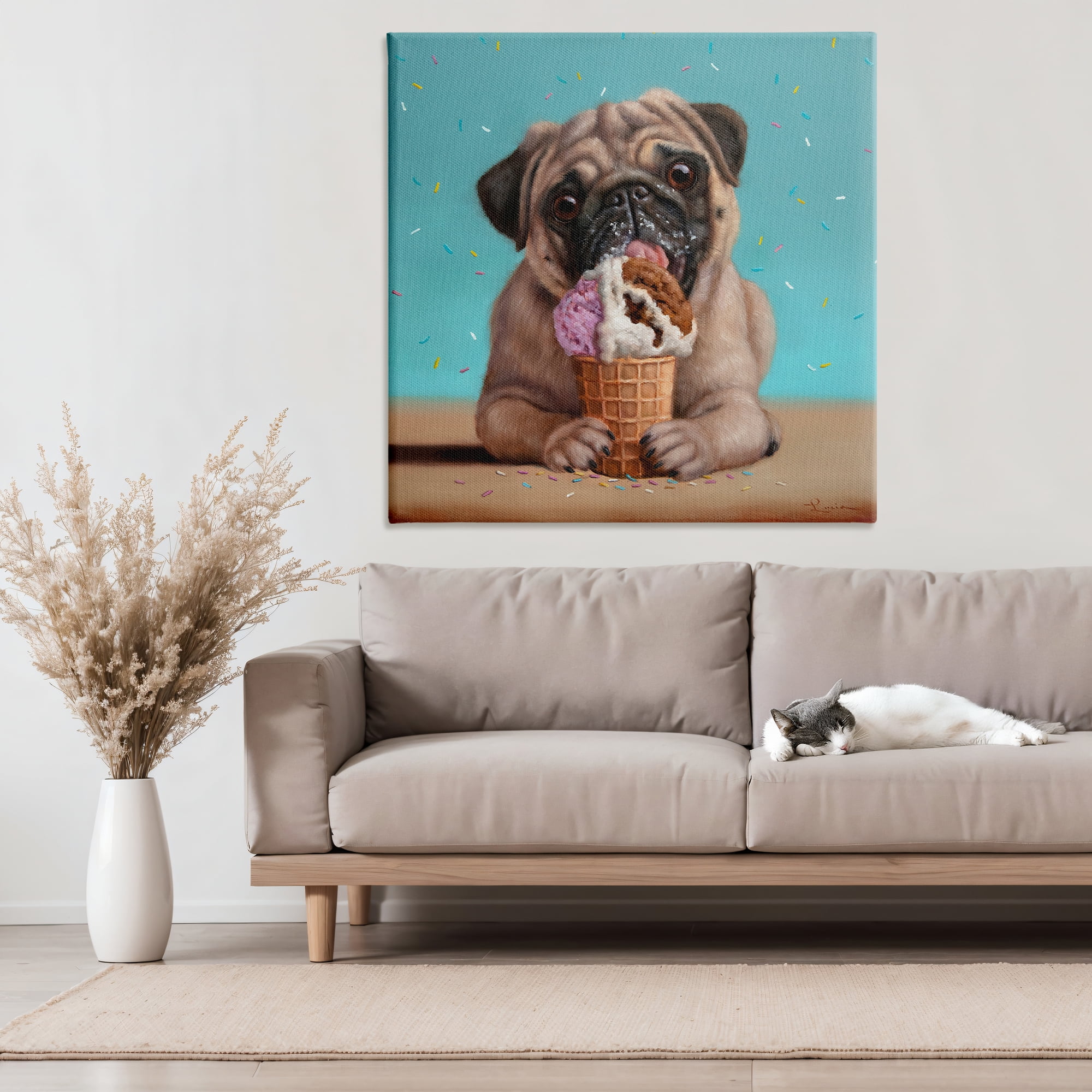 Neapawlitan Ice Cream & Dog Canvas Wall Art, design by Lucia Heffernan