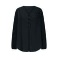 thumbnail image 4 of UAMVSH Women Cotton Linen Shirts Soft Summer Button down Tops Casual Long Sleeve V-Neck Fall Vacation Blouses with Pockets(XX-Large,Black), 4 of 6