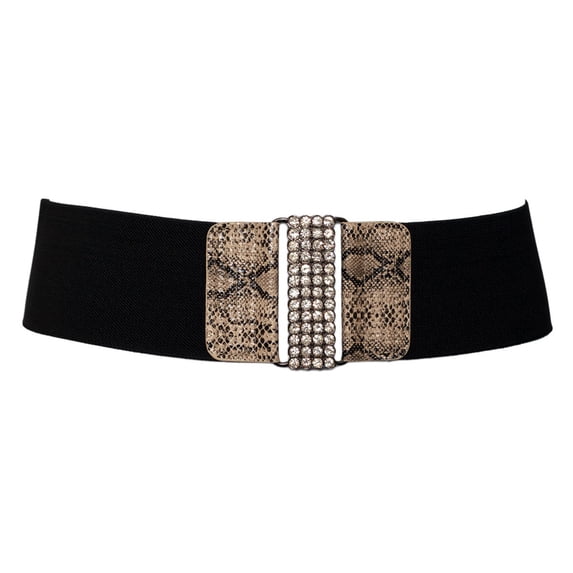 eVogues Plus Size Snake Skin Print Rhinestone Closure Elastic Belt