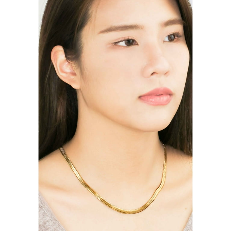 Herringbone Chain Necklace Snake Chain Necklace 18K Yellow Gold Plating over Silver Minimalist Women Necklace