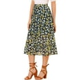 thumbnail image 4 of INSPIRE CHIC Women's Floral Midi Tiered Chiffon A-Line Swing Skirt M Black A, 4 of 6