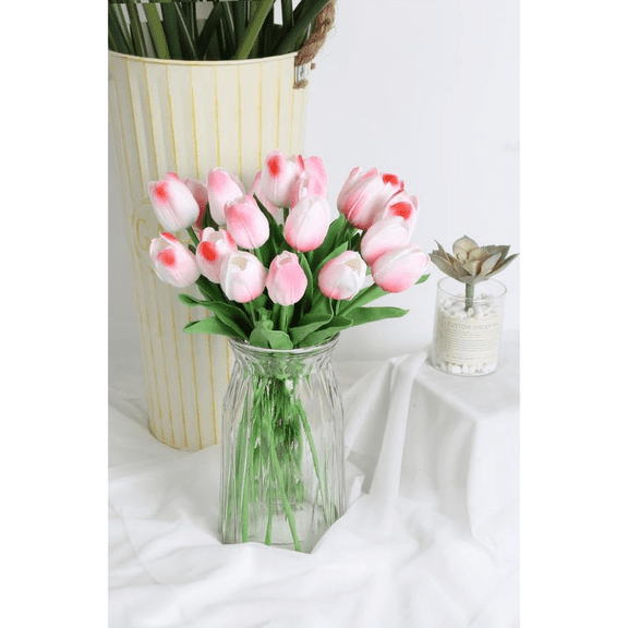 10pcs Tulips Artificial Flowers Real Touch Tulips Flowers Fake Pink Tulips Faux Flowers for Home Decoration Wedding Bouquet Party Baby Shower Centerpieces Bridal Bouquet Decor