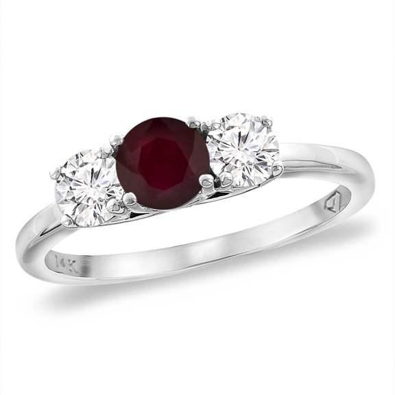 14K Yellow Gold Diamond Enhanced Genuine Ruby Engagement Ring 5mm Round, size 5
